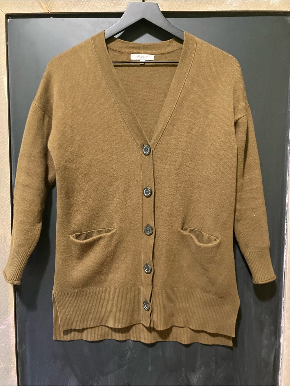 Madewell Brown V-Neck Button Cardigan with Pockets
